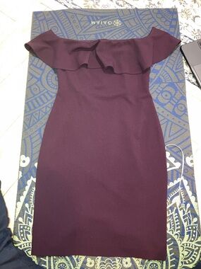 Calvin Klein Off-Shoulder Deep Plum Midi Dress